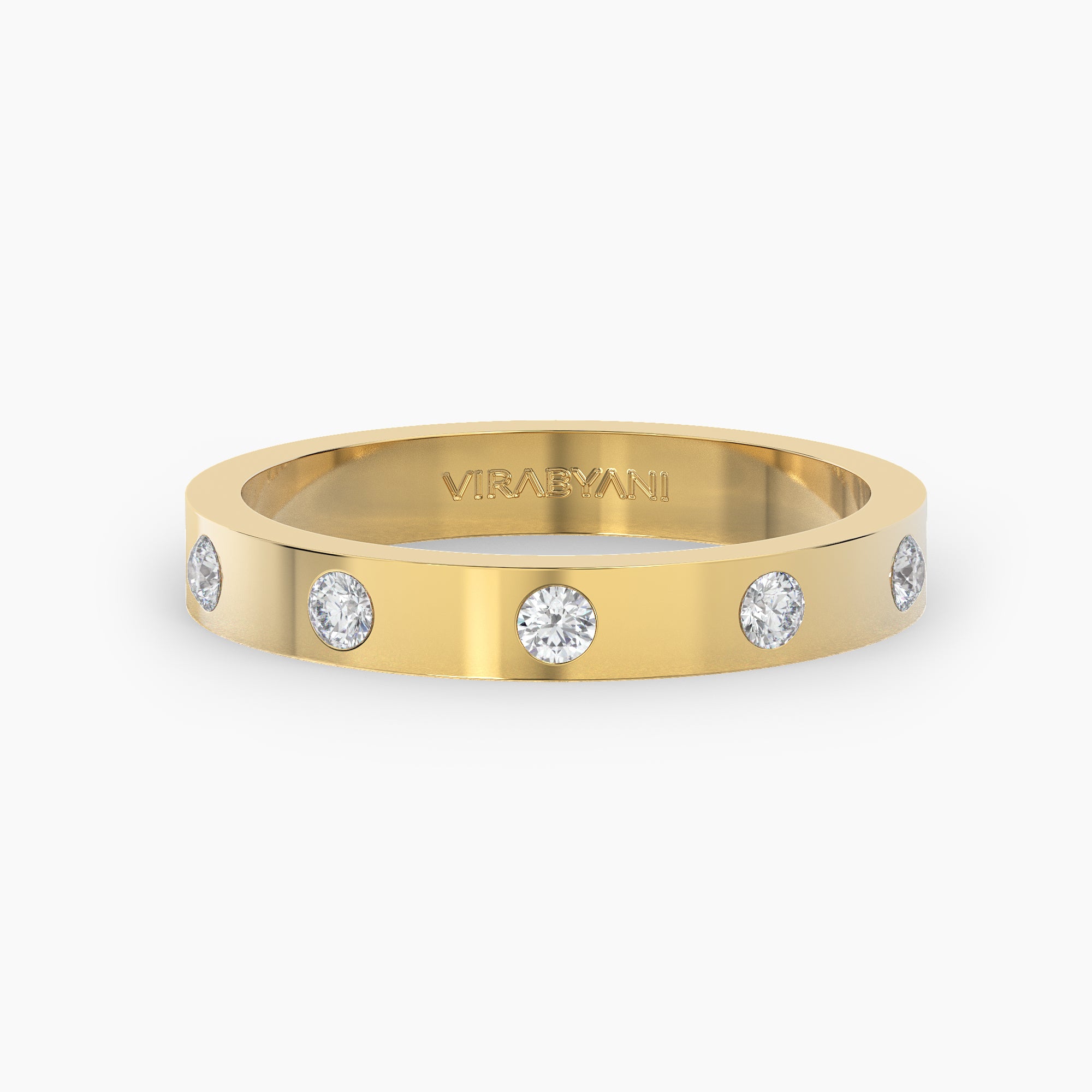 Bezel Set Round Diamond Five Stone Band Square Edges-VIRABYANI